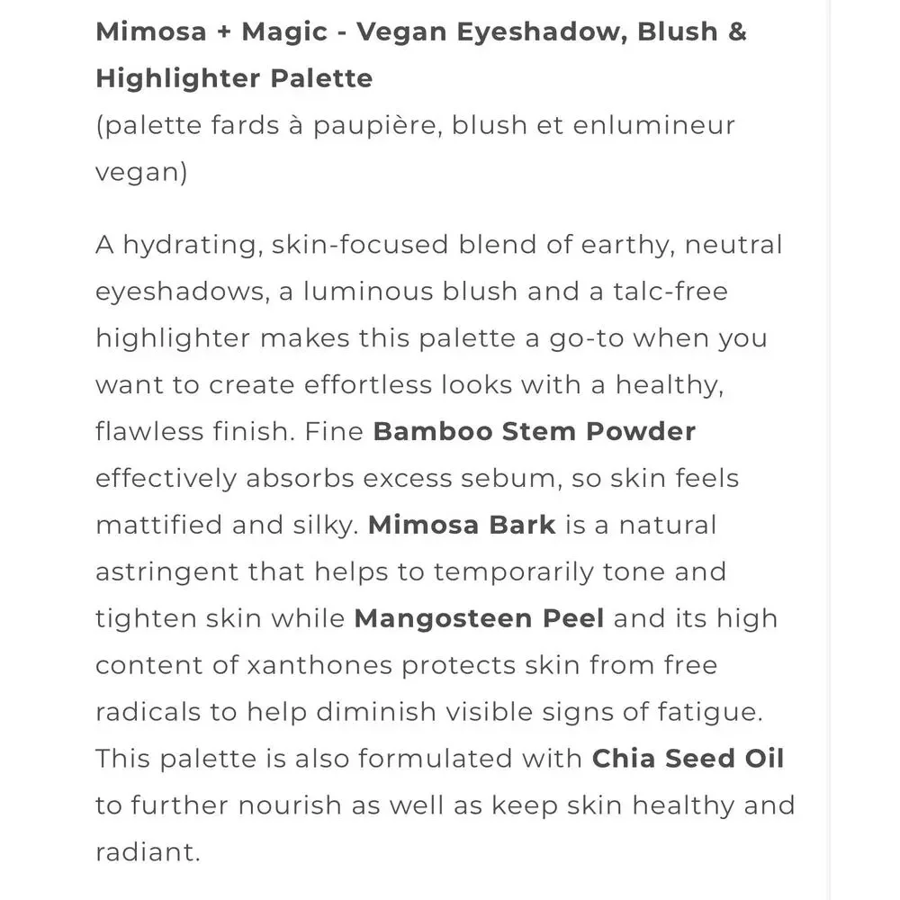 seraphine botanicals mimosa + magic vegan eyeshadow blush highlighter palette